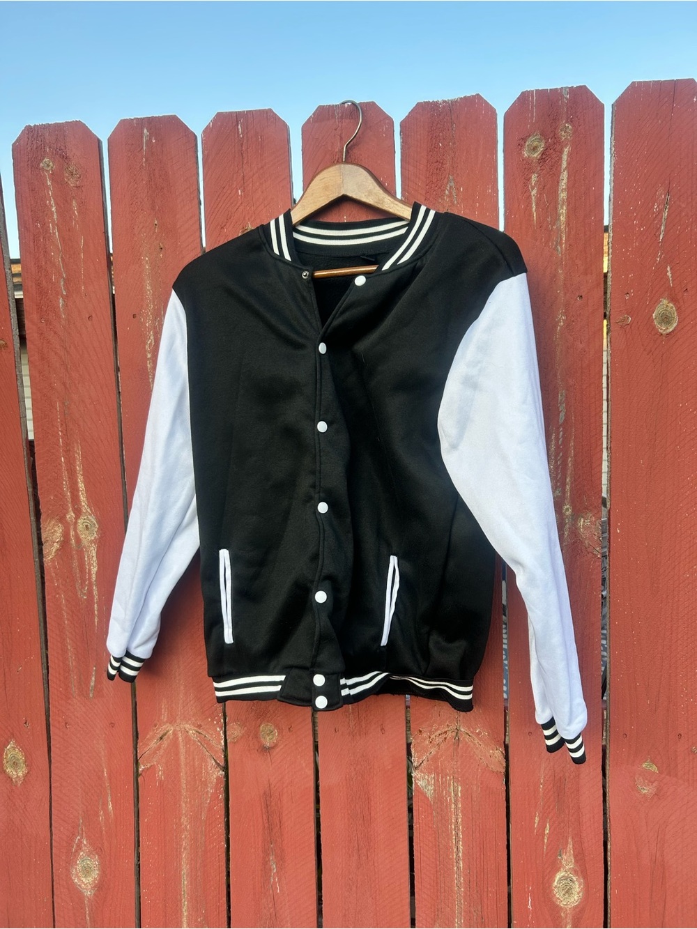 Classic Black and White Varsity Jacket - size large